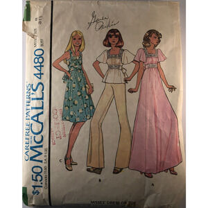 VINTAGE, RETRO, MCCALL'S, 1975, DRESS & TOP, #4480, SIZE 8, BUST 31 1/2